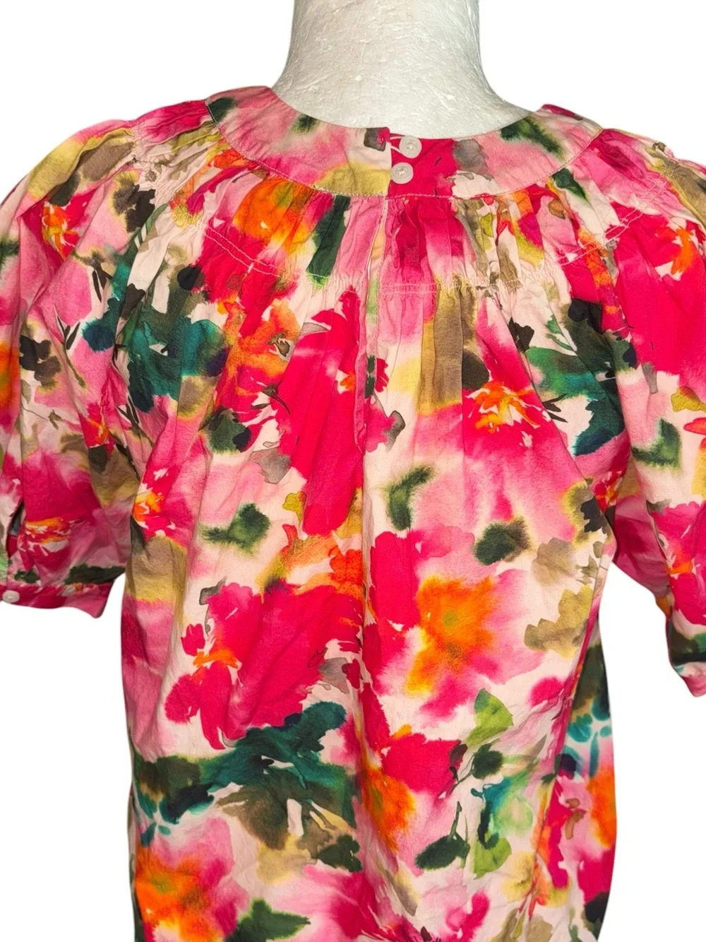 LN J. Crew Smock Neck Puff Sleeve Top in Floral Cotton Poplin - S
